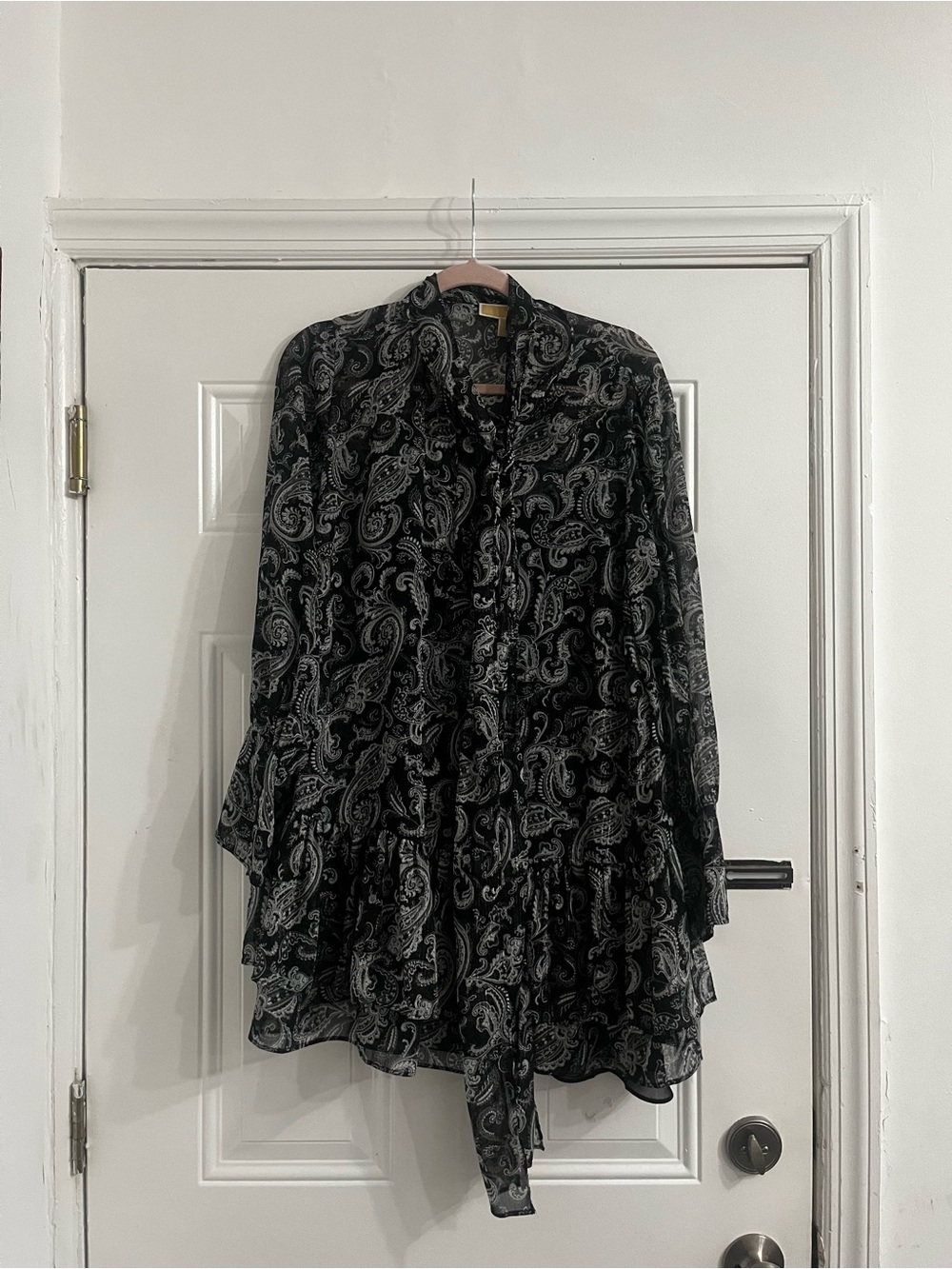 MICHAEL Michael Kors Black Paisley Tiered Long-Sleeve Dress
